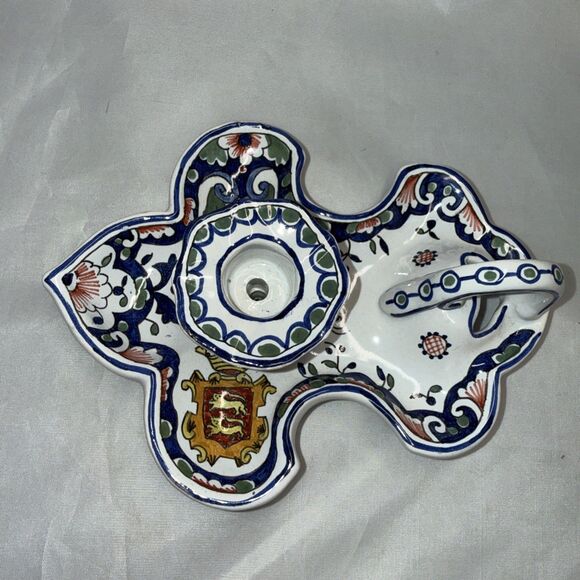 Vintage Leaf Shape Chamberstick Candle Holder Floral Hand Painted Made In France - Picture 1 of 7